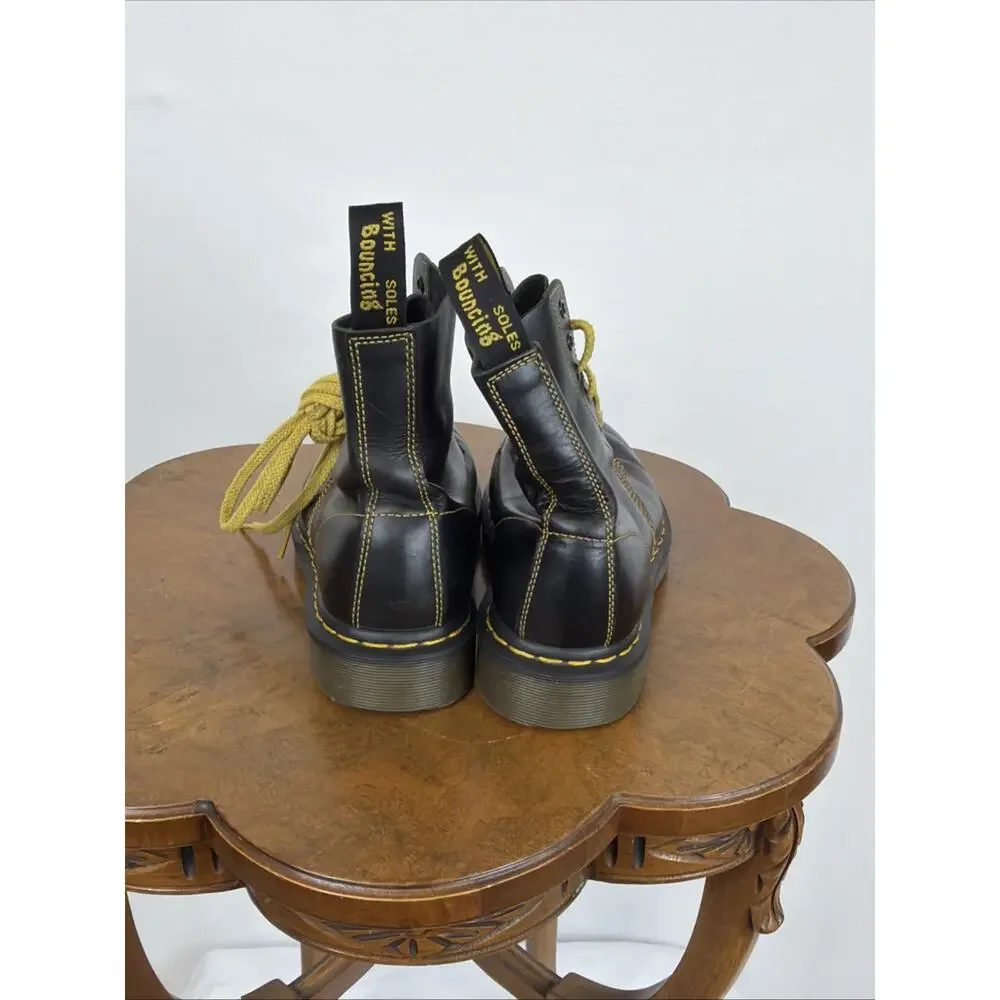Dr. Martens Black 1460 Pascal 8 Eye Leather Boots Yellow Lace Mens 9 Women's 10 - Picture 6 of 8